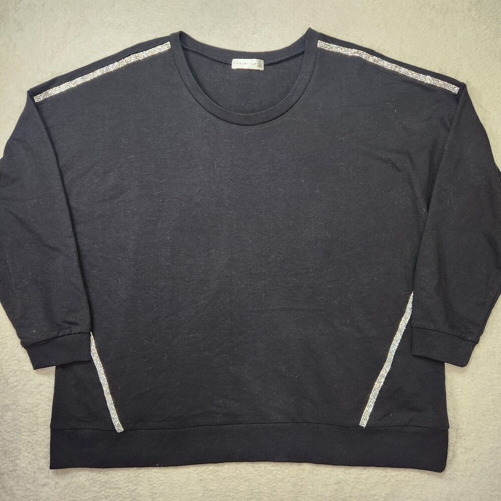 Retrology Women's 2X Black Knit Pullover Sweatshirt Rhinestone Trim Stretch